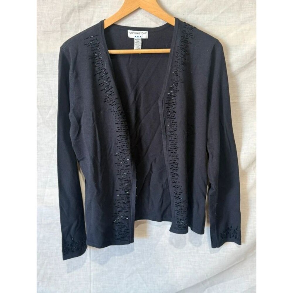 Covington Black Beaded Open Front Cardigan Sweater XL